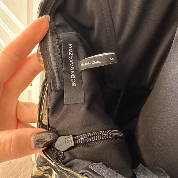 Bcbg strapless maxi gown. Black with green and gold large print. Size S fits S-M - Picture 4 of 7